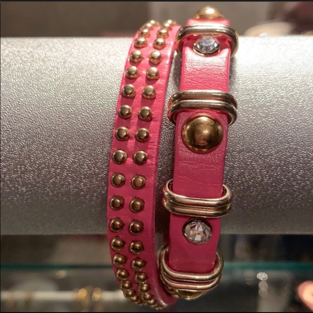 🌺Pink Genuine Leather Studded Wrap Bracelet